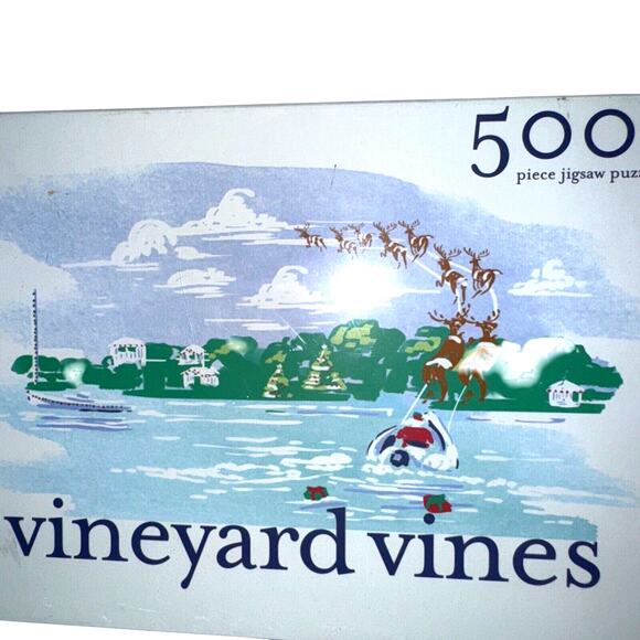 NEW Vineyard Vines Christmas Santa Sleigh Lake Boat Jigsaw Puzzle Sealed Toy - Picture 1 of 4
